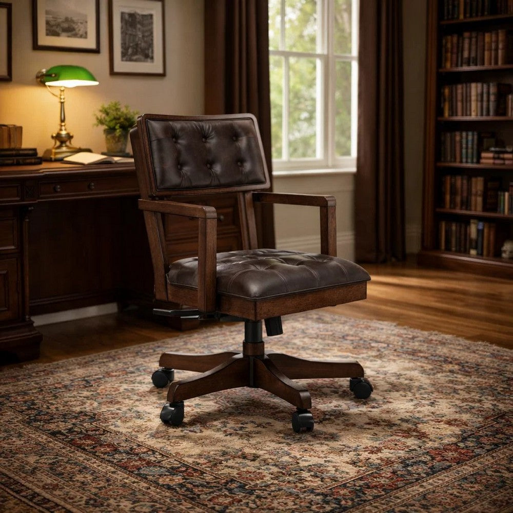 Kemu Home Office Chair | Adjustable Height | Dark Brown Faux Leather