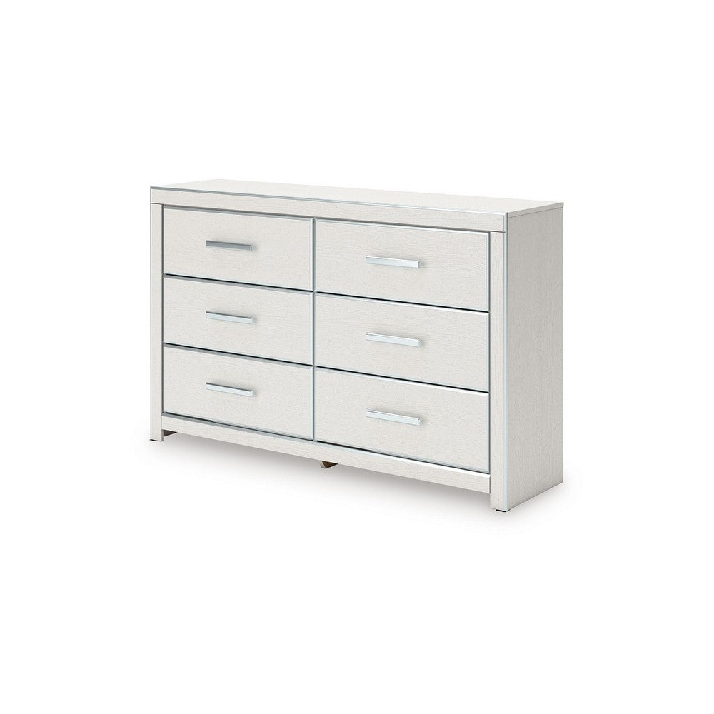 Zura Wide Dresser | 6 Drawers | Faceted Chrome Handles | Matte White Wood