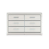 Zura Wide Dresser | 6 Drawers | Faceted Chrome Handles | Matte White Wood