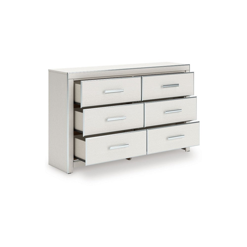 Zura Wide Dresser | 6 Drawers | Faceted Chrome Handles | Matte White Wood