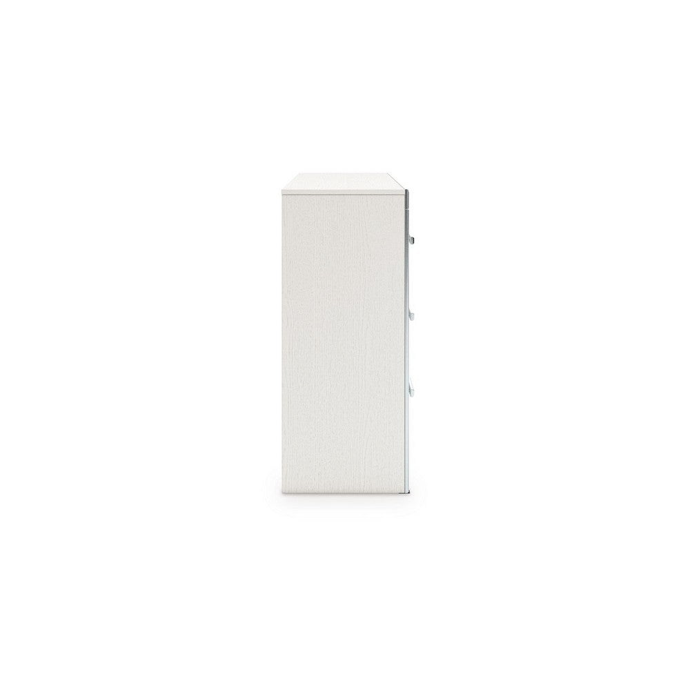 Zura Wide Dresser | 6 Drawers | Faceted Chrome Handles | Matte White Wood