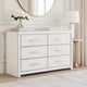 Zura Wide Dresser | 6 Drawers | Faceted Chrome Handles | Matte White Wood