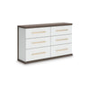 Keny Wide Dresser | 6 Drawers | Champagne Handles | White & Brown Wood