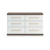 Keny Wide Dresser | 6 Drawers | Champagne Handles | White & Brown Wood