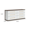 Keny Wide Dresser | 6 Drawers | Champagne Handles | White & Brown Wood