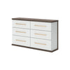 Keny Wide Dresser | 6 Drawers | Champagne Handles | White & Brown Wood