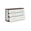 Keny Wide Dresser | 6 Drawers | Champagne Handles | White & Brown Wood