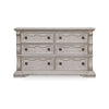 Bryl Wide Dresser | 6 Drawers | Swirled Top | Antique White Carved Fronts