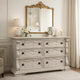 Bryl Wide Dresser | 6 Drawers | Swirled Top | Antique White Carved Fronts