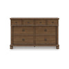 Rowy 8 Drawer Wide Dresser | Pewter Handles | Traditional Medium Brown Wood