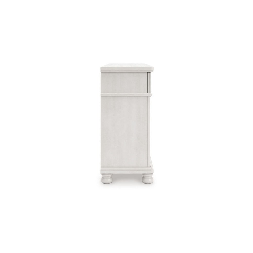 Rowy 8 Drawer Wide Dresser | Pewter Handles | Rubbed Antique White Wood