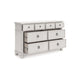 Rowy 8 Drawer Wide Dresser | Pewter Handles | Rubbed Antique White Wood