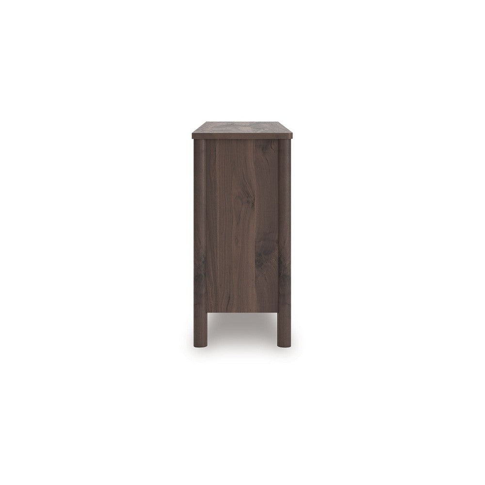 Pemy Wide Dresser | 6 Drawers | Black Handles | Brown Wood Vertical Reeds