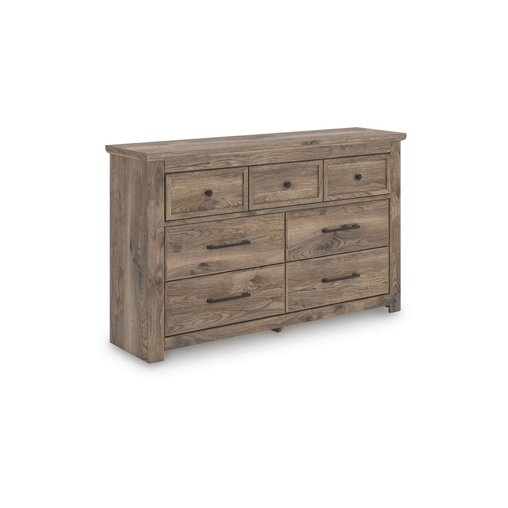 Cota 7 Drawer Wide Dresser | Bronze Hardware | Traditional Brown Wood