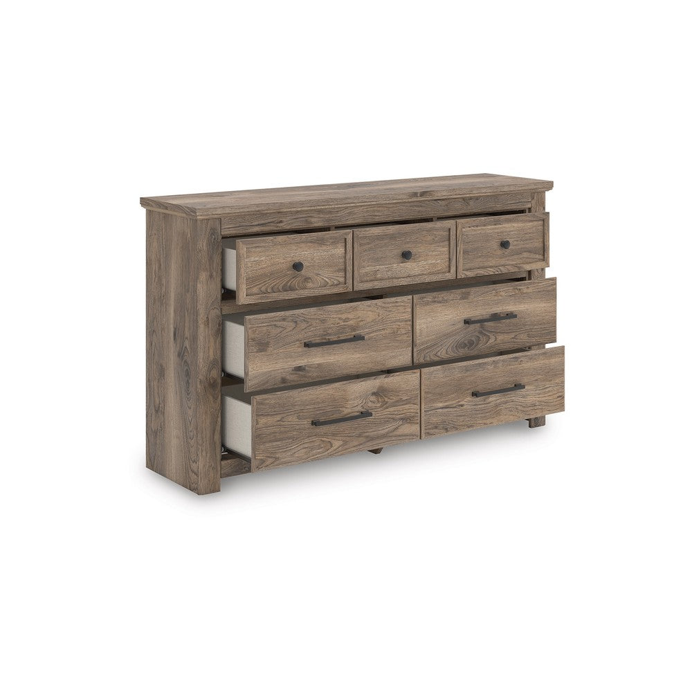 Cota 7 Drawer Wide Dresser | Bronze Hardware | Traditional Brown Wood