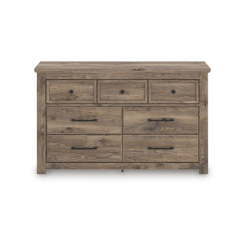 Cota 7 Drawer Wide Dresser | Bronze Hardware | Traditional Brown Wood