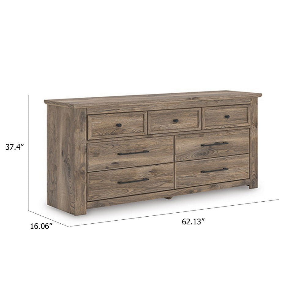 Cota 7 Drawer Wide Dresser | Bronze Hardware | Traditional Brown Wood