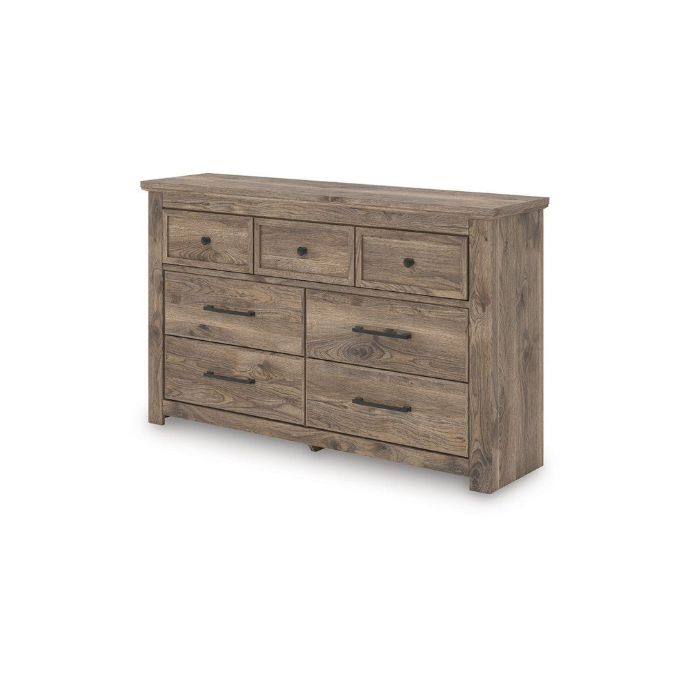Cota 7 Drawer Wide Dresser | Bronze Hardware | Traditional Brown Wood