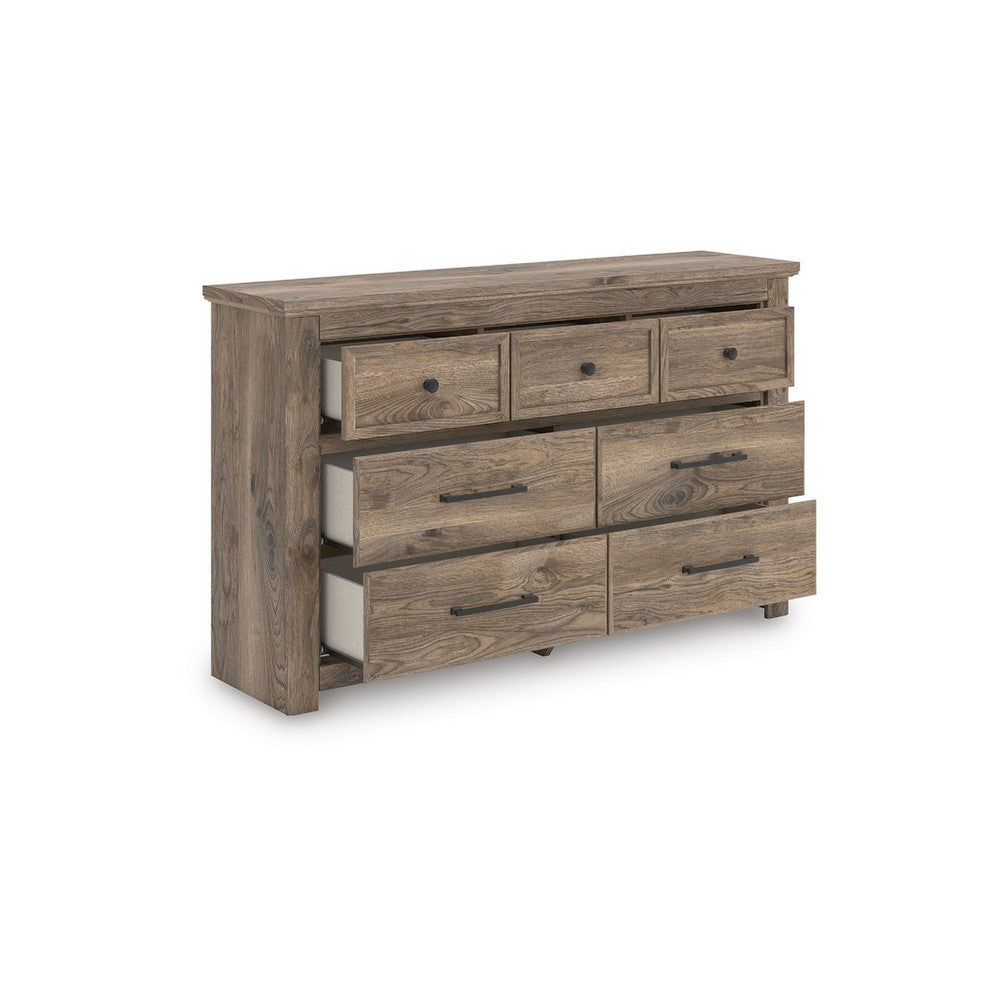 Cota 7 Drawer Wide Dresser | Bronze Hardware | Traditional Brown Wood