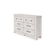 Maki 6 Drawer Wide Dresser | Bronze Hardware | Whitewash Cottage Finish