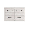 Maki 6 Drawer Wide Dresser | Bronze Hardware | Whitewash Cottage Finish
