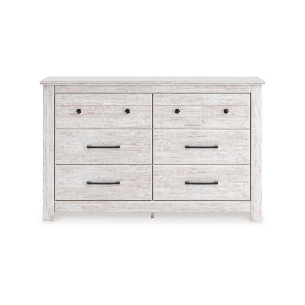 Maki 6 Drawer Wide Dresser | Bronze Hardware | Whitewash Cottage Finish