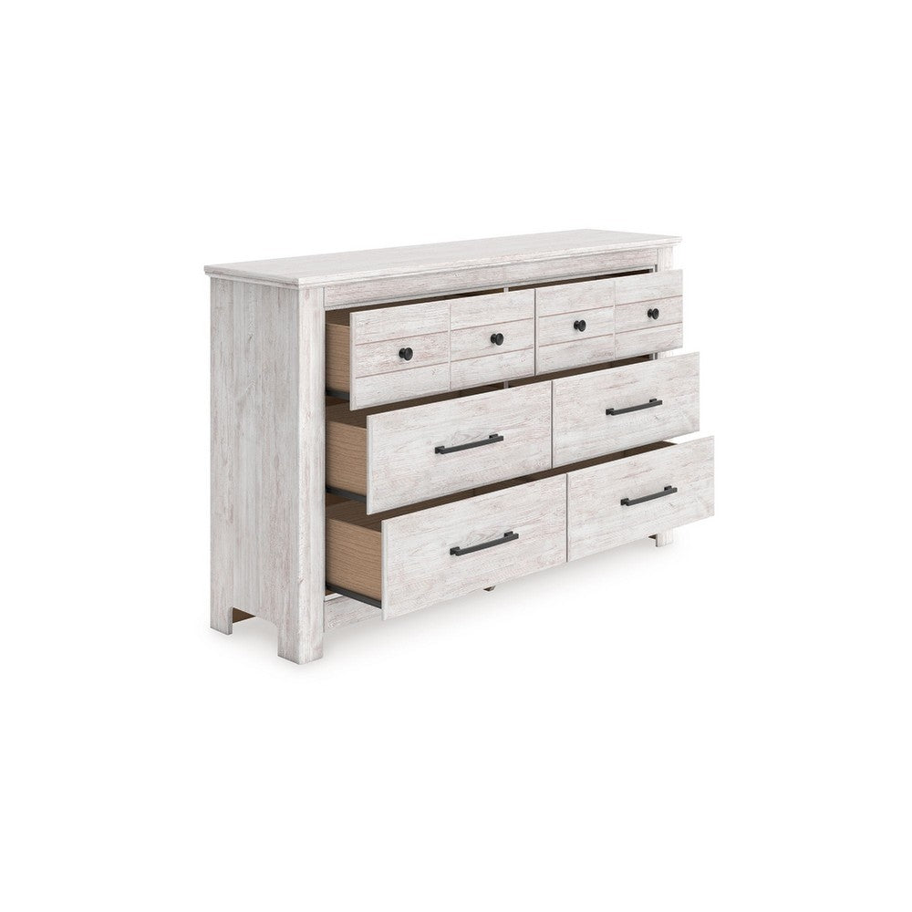 Maki 6 Drawer Wide Dresser | Bronze Hardware | Whitewash Cottage Finish