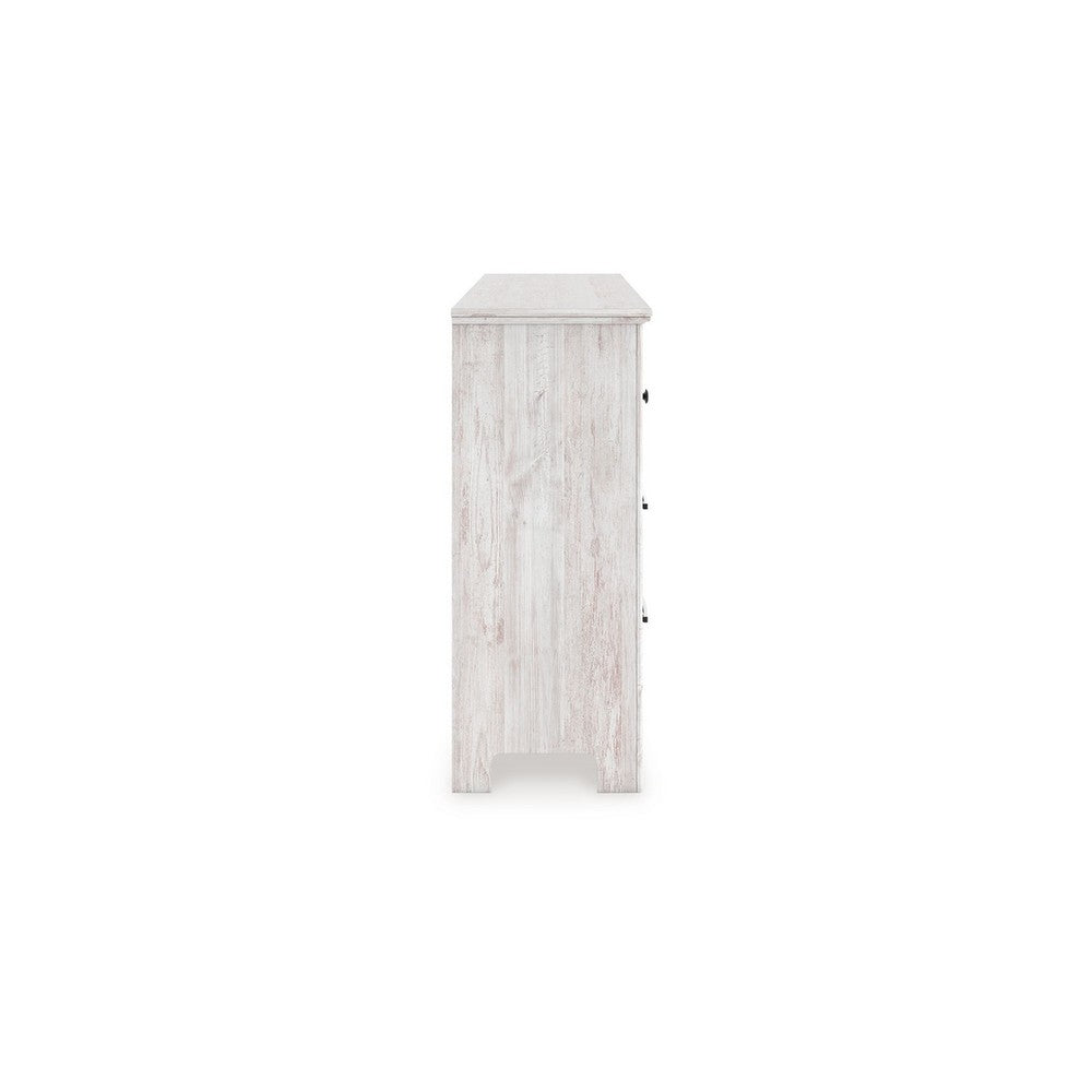 Maki 6 Drawer Wide Dresser | Bronze Hardware | Whitewash Cottage Finish