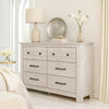 Maki 6 Drawer Wide Dresser | Bronze Hardware | Whitewash Cottage Finish
