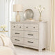 Maki 6 Drawer Wide Dresser | Bronze Hardware | Whitewash Cottage Finish
