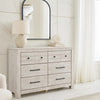 Maki 6 Drawer Wide Dresser | Bronze Hardware | Whitewash Cottage Finish