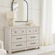 Maki 6 Drawer Wide Dresser | Bronze Hardware | Whitewash Cottage Finish