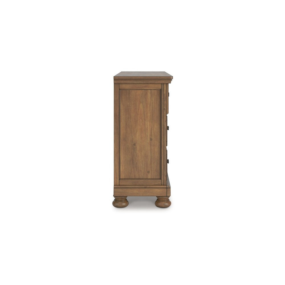 Fedz Wide Dresser | 7 Storage Drawers w Pewter Knobs | Chestnut Brown