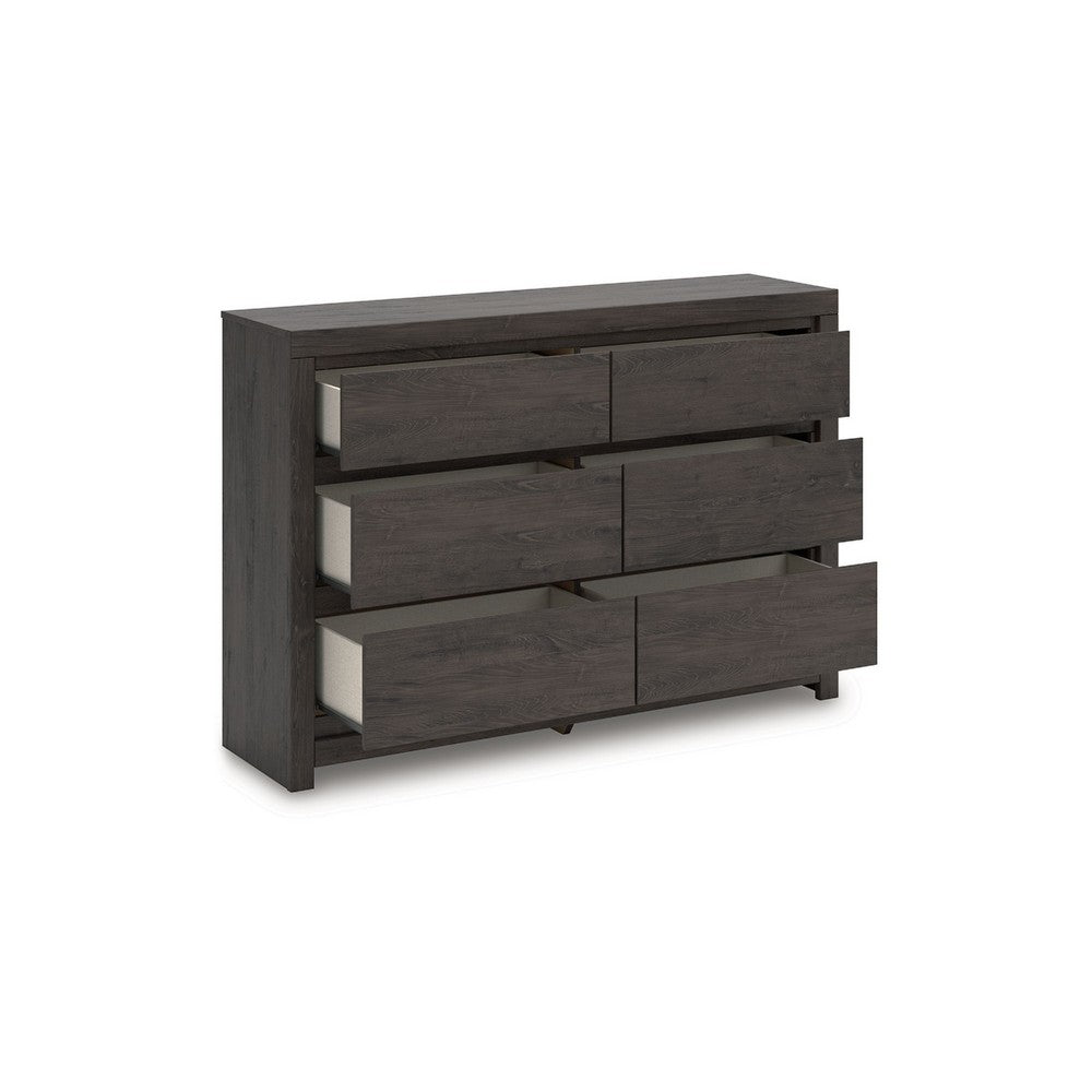 Gesi Wide Dresser | 6 Drawers w Recessed Handles | Charcoal Black
