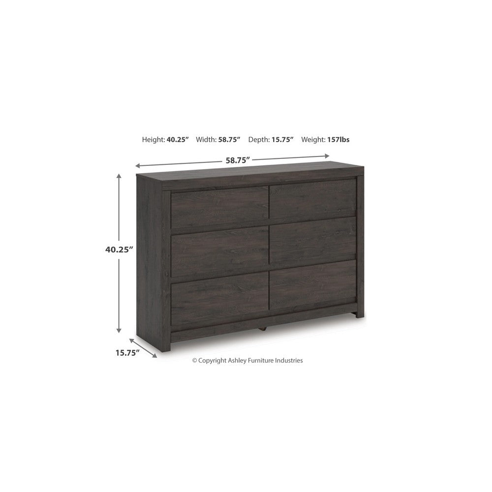 Gesi Wide Dresser | 6 Drawers w Recessed Handles | Charcoal Black