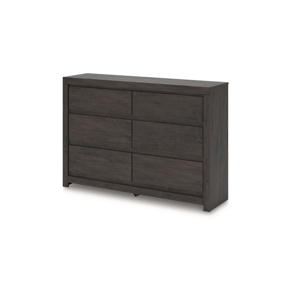 Gesi Wide Dresser | 6 Drawers w Recessed Handles | Charcoal Black
