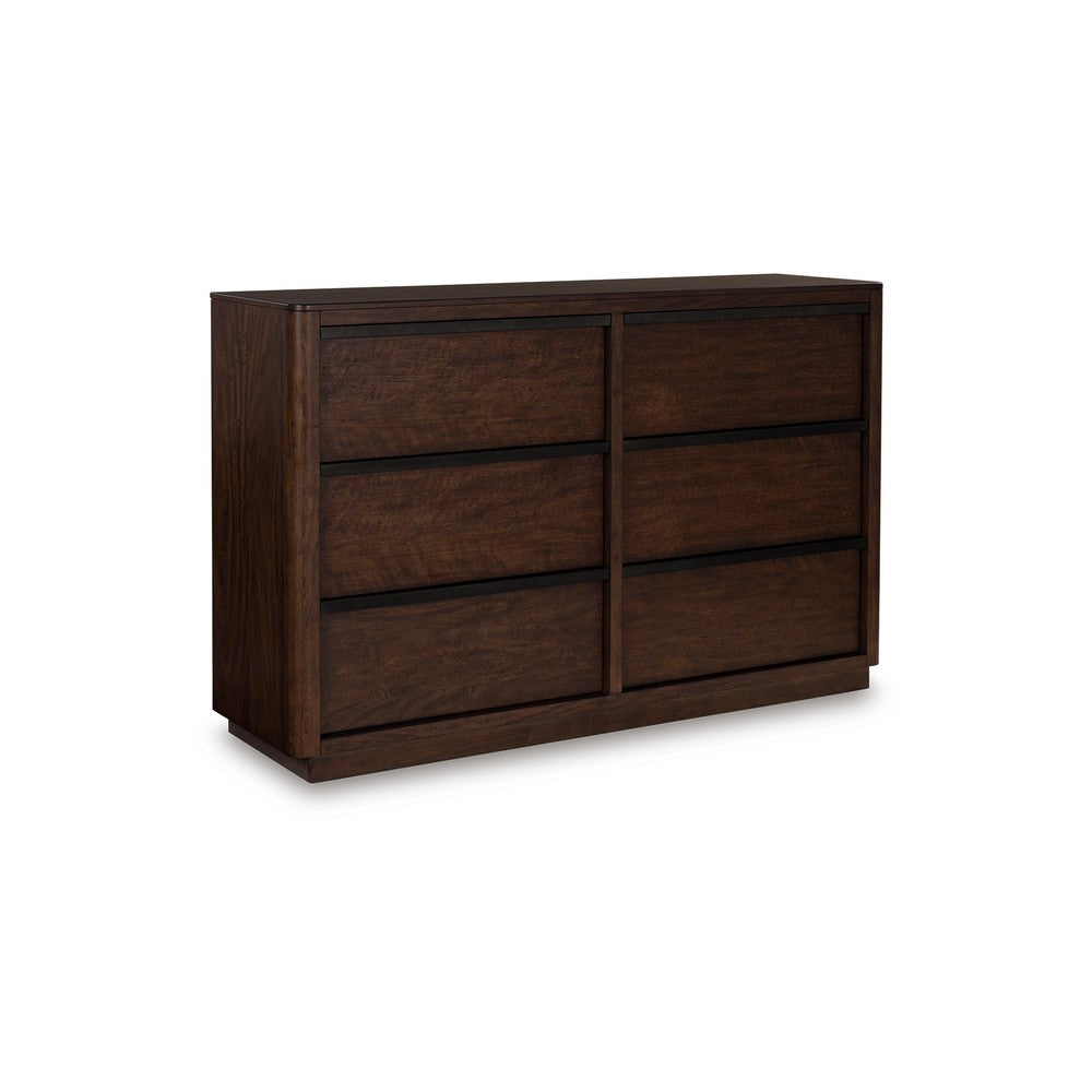 Dely Wide Dresser | 6 Drawers | Matte Black Metal Rail Handles | Dark Brown