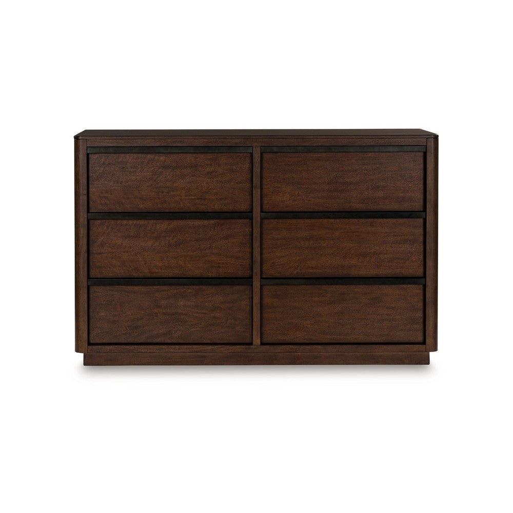 Dely Wide Dresser | 6 Drawers | Matte Black Metal Rail Handles | Dark Brown