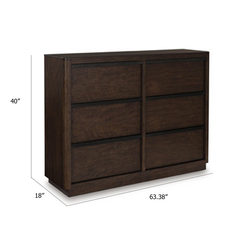 Dely Wide Dresser | 6 Drawers | Matte Black Metal Rail Handles | Dark Brown