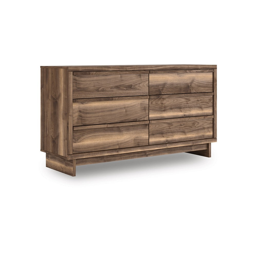 Lina 62" Dresser | 6 Drawers w Integrated Handles | Rustic Walnut Brown