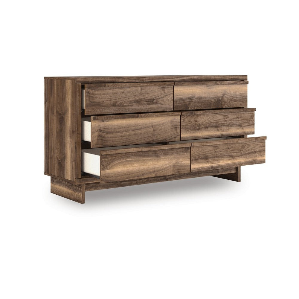 Lina 62" Dresser | 6 Drawers w Integrated Handles | Rustic Walnut Brown