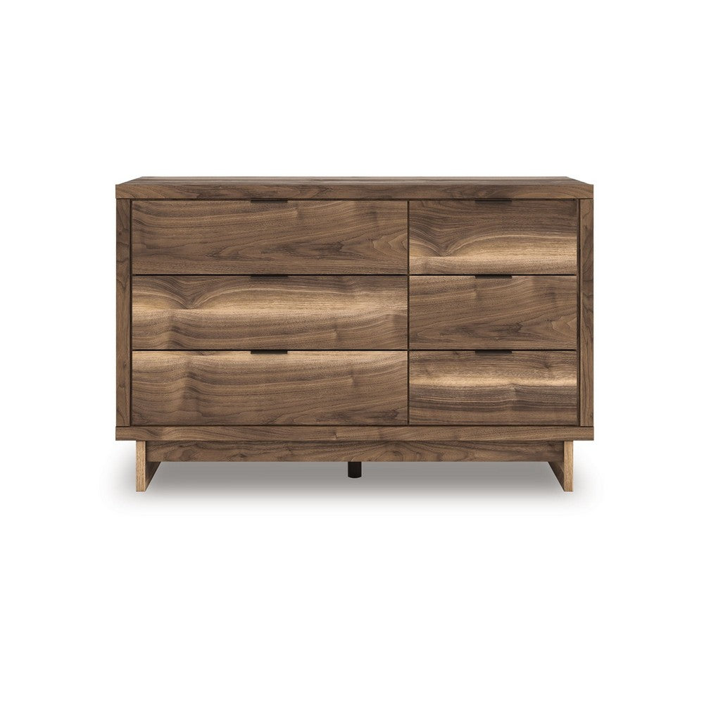 Lina 6 Drawer Wide Dresser | Integrated Handles | 51" Rustic Walnut Brown