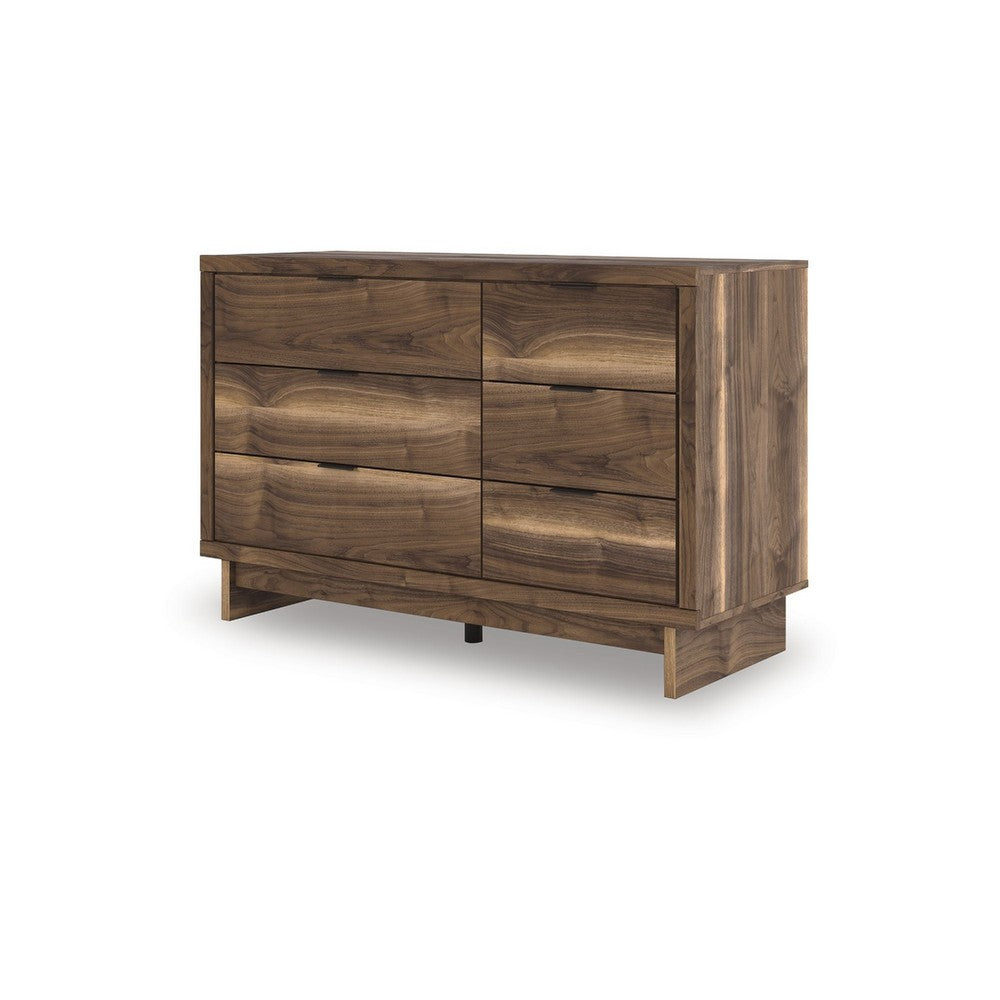 Lina 6 Drawer Wide Dresser | Integrated Handles | 51" Rustic Walnut Brown