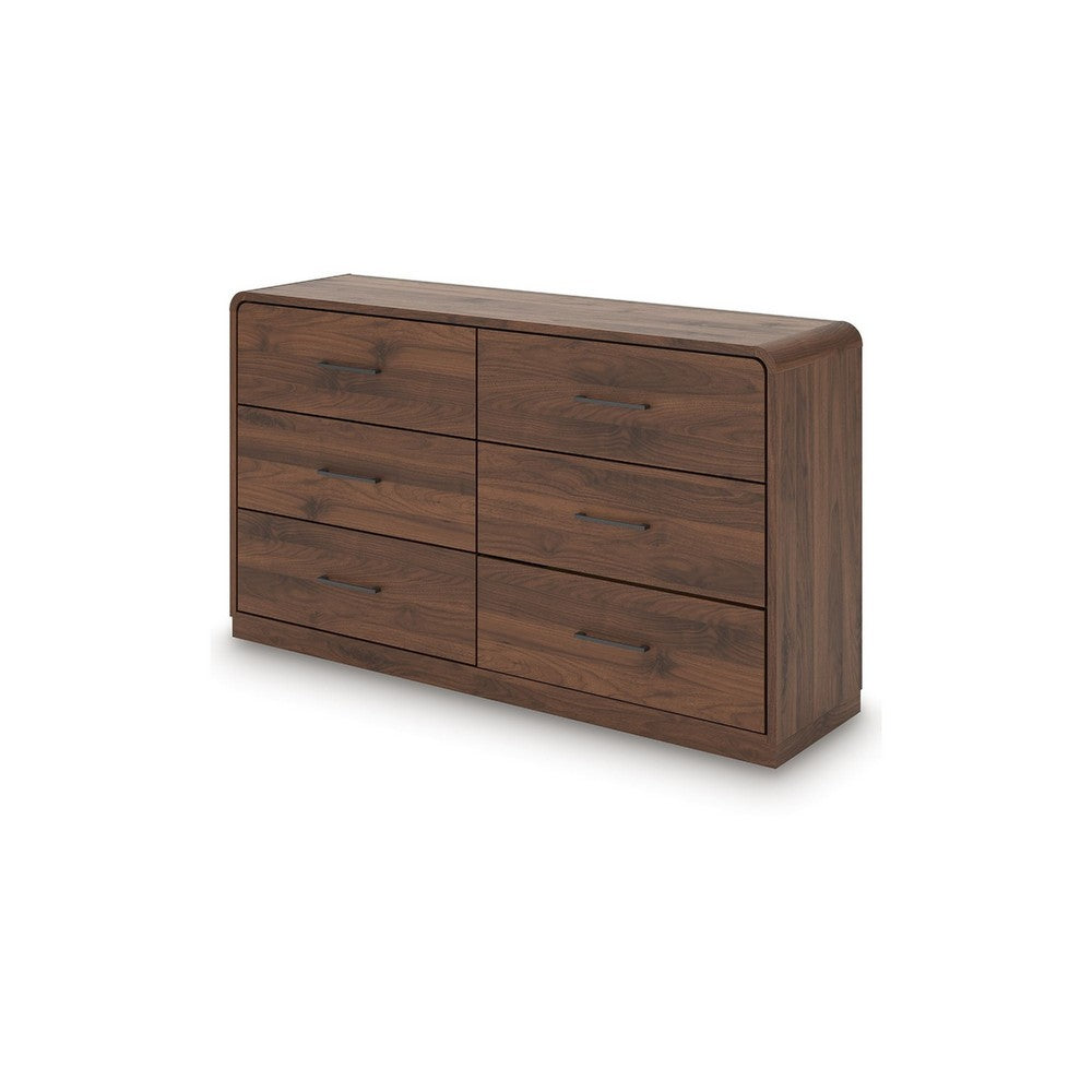 Fery Wide Dresser | 6 Drawers | Black Handles | Modern Sleek Walnut Brown