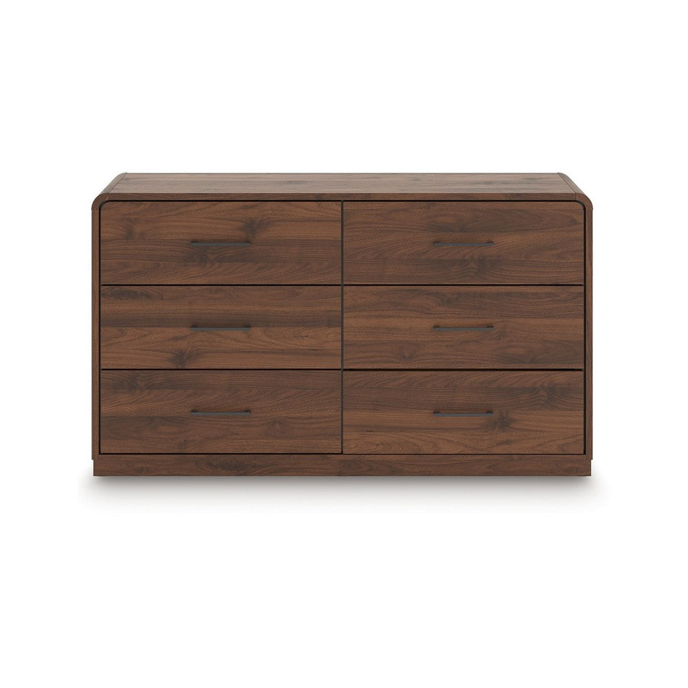 Fery Wide Dresser | 6 Drawers | Black Handles | Modern Sleek Walnut Brown