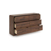 Fery Wide Dresser | 6 Drawers | Black Handles | Modern Sleek Walnut Brown