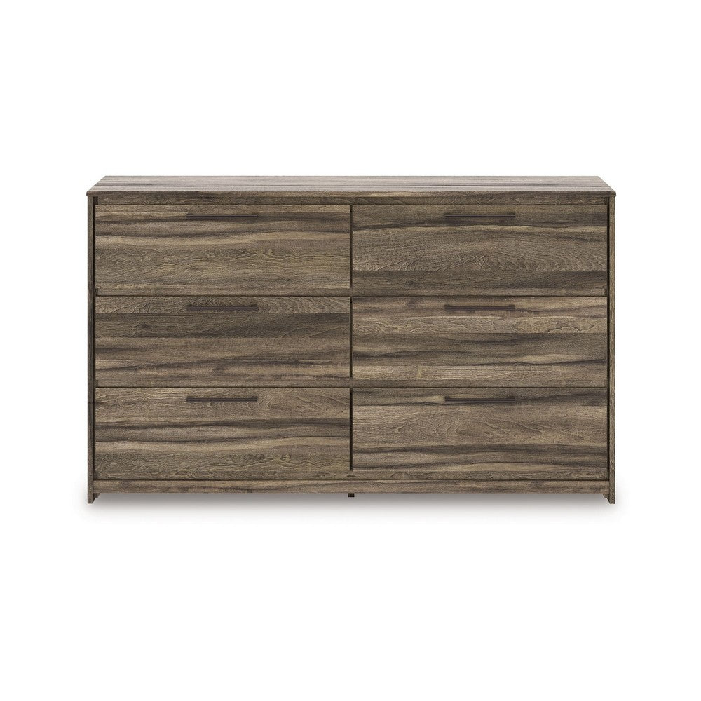 Eli Wide Dresser | 6 Drawers | Antique Gray Metal Pulls | Weathered Brown