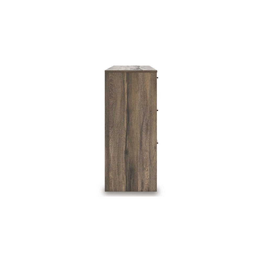 Eli Wide Dresser | 6 Drawers | Antique Gray Metal Pulls | Weathered Brown