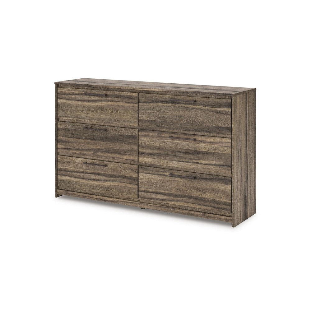 Eli Wide Dresser | 6 Drawers | Antique Gray Metal Pulls | Weathered Brown
