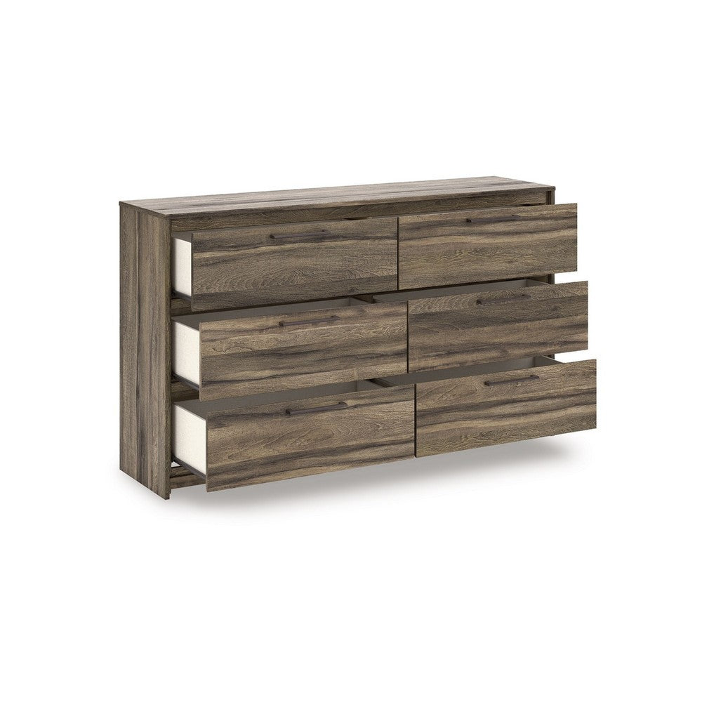 Eli Wide Dresser | 6 Drawers | Antique Gray Metal Pulls | Weathered Brown